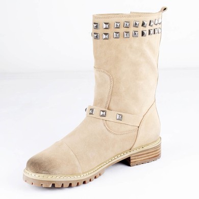 Women's Khaki Suede Mid-Calf Boots with Buckle/Rivet #LDB03030535