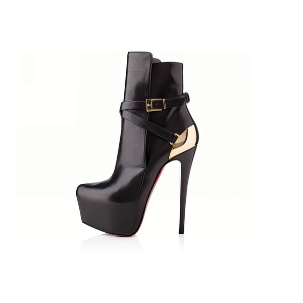 Women's Black Real Leather Pumps with Buckle #LDB03030537