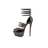 Women's Black Patent Leather Pumps with Buckle/Hollow-out/Ankle Strap/Rivet #LDB03030540