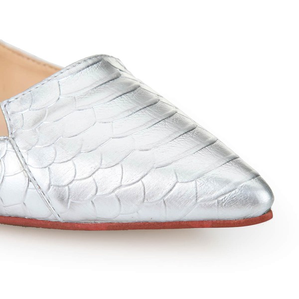Women's Silver Real Leather Flats with Animal Print