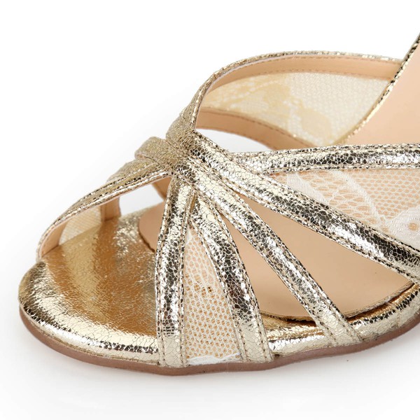 Women's Gold Sparkling Glitter Sandals with Buckle/Stitching Lace/Hollow-out
