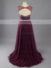 A-line Purple Chiffon Tulle Beading Scoop Neck Open Back Ladies Prom Dresses #LDB02014855