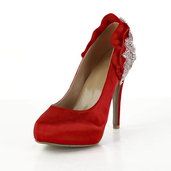 Women's Red Satin Pumps with Beading/Crystal #LDB03030557