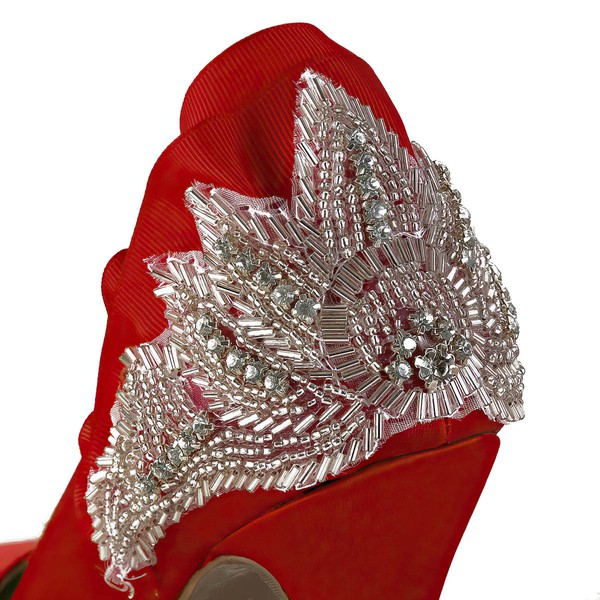Women's Red Satin Pumps with Beading/Crystal #LDB03030557