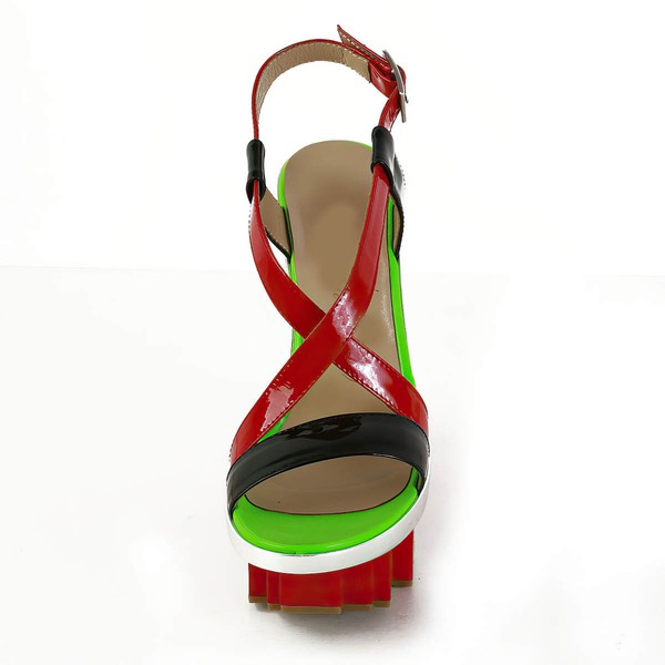 Women's Multi-color Patent Leather Sandals with Buckle