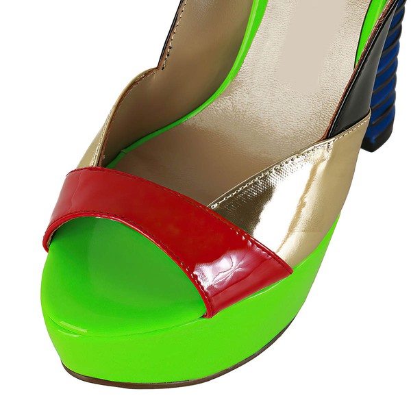 Women's Multi-color Patent Leather Pumps with Buckle/Split Joint #LDB03030564