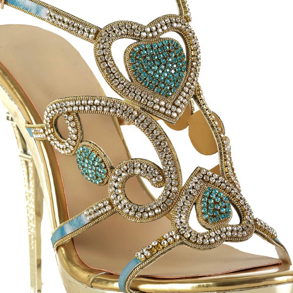 Women's Gold Sparkling Glitter Pumps with Buckle/Crystal/Crystal Heel #LDB03030570