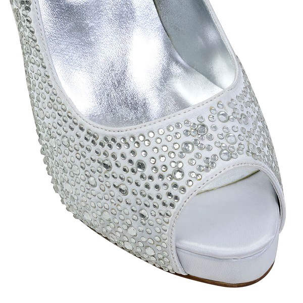 Women's Silver Satin Pumps with Crystal/Crystal Heel #LDB03030585