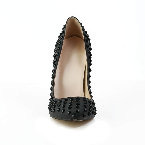 Women's Black Real Leather Pumps with Rivet #LDB03030588