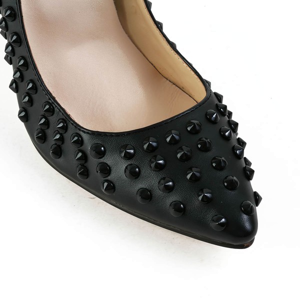 Women's Black Real Leather Pumps with Rivet #LDB03030588