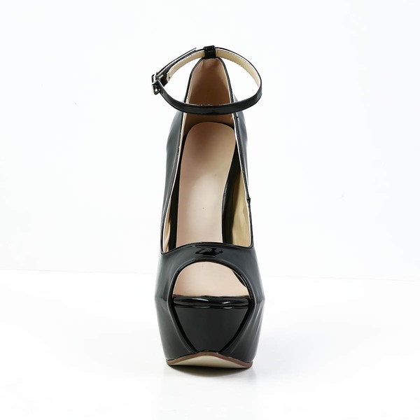 Women's Black Patent Leather Peep Toe with Buckle