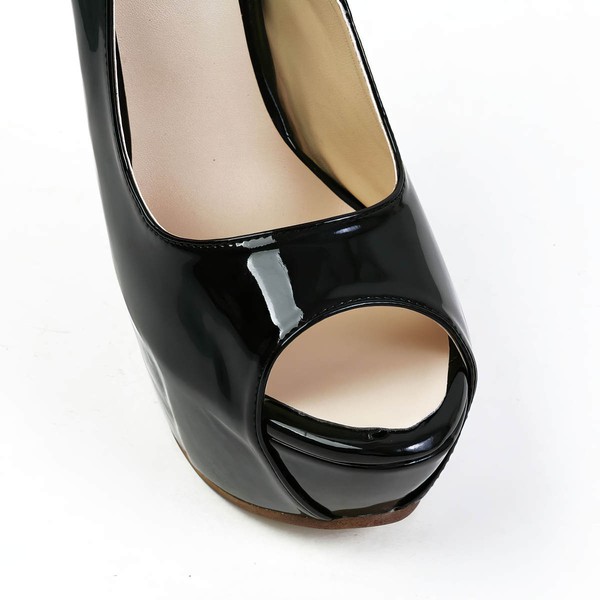 Women's Black Patent Leather Peep Toe with Buckle