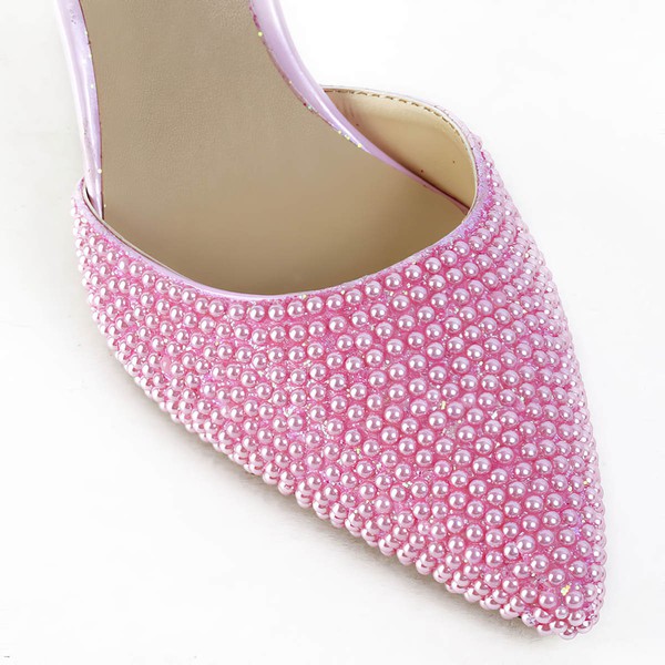 Women's Pink Patent Leather Pumps with Imitation Pearl #LDB03030591