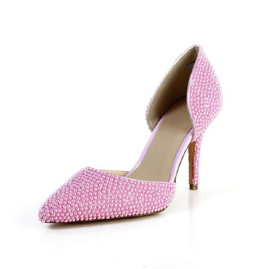 Women's Pink Patent Leather Pumps with Imitation Pearl #LDB03030591