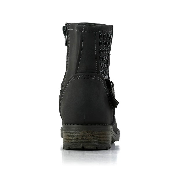 Women's Black Suede Ankle Boots with Buckle/Rivet #LDB03030593