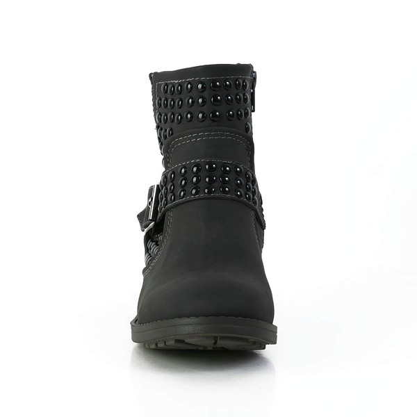 Women's Black Suede Ankle Boots with Buckle/Rivet #LDB03030593