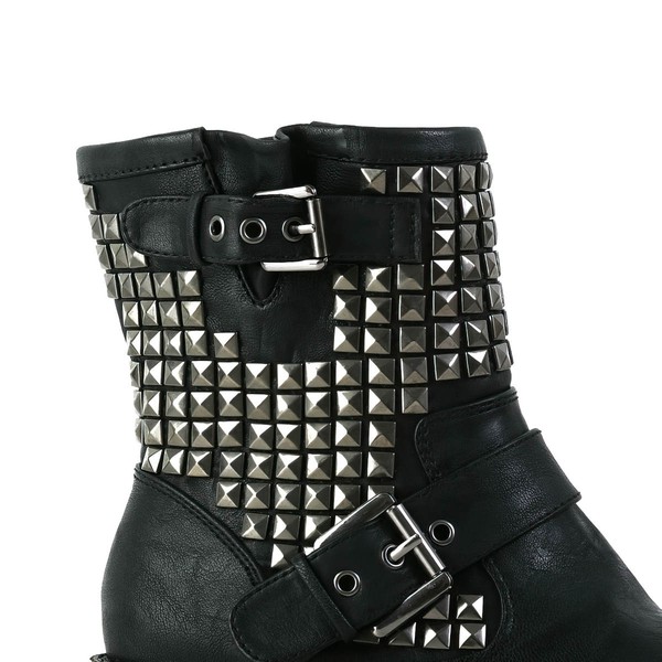 Women's Black Real Leather Ankle Boots with Buckle/Rivet