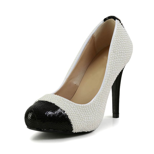 Women's Multi-color Patent Leather Pumps with Sequin/Pearl