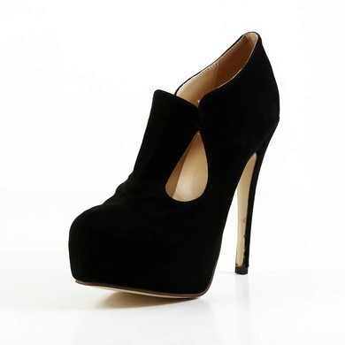 Women's Black Suede Pumps with Hollow-out #LDB03030607