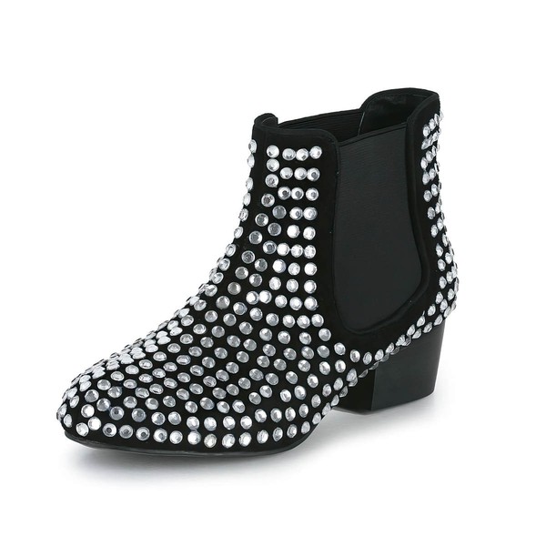 Women's Black Suede Ankle Boots with Crystal/Split Joint #LDB03030608