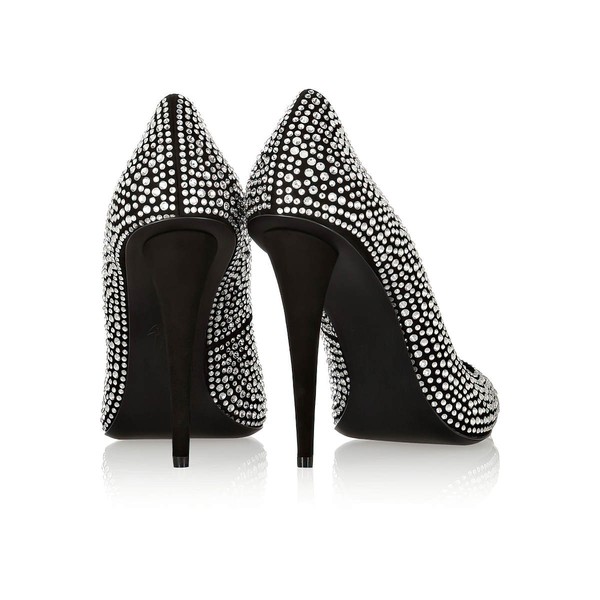 Women's Black Suede Pumps with Crystal #LDB03030609