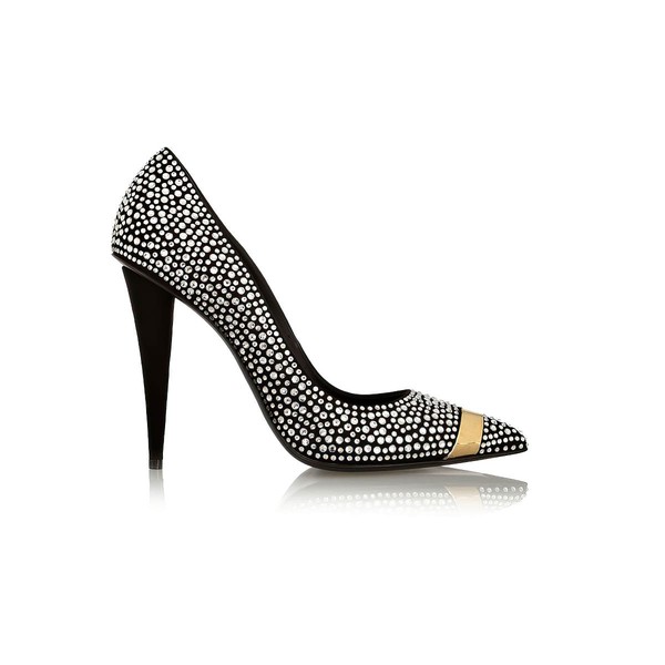 Women's Black Suede Pumps with Crystal #LDB03030609