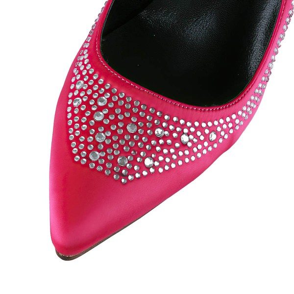 Women's Fuchsia Silk Pumps with Crystal/Crystal Heel #LDB03030612