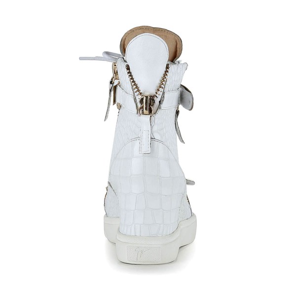 Women's White Real Leather Ankle Boots with Zipper/Lace-up #LDB03030621