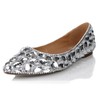 Women's Silver Real Leather Flats with Crystal #LDB03030624