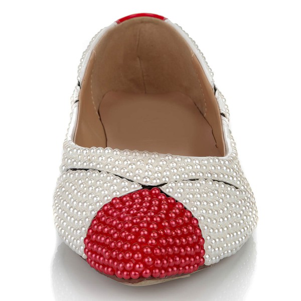 Women's White Patent Leather Flats with Imitation Pearl #LDB03030628