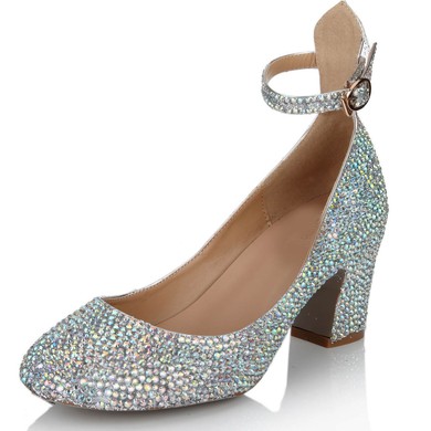 Women's Multi-color Real Leather Pumps with Buckle/Crystal/Crystal Heel #LDB03030631