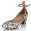 Women's Silver Real Leather Pumps with Buckle/Crystal/Crystal Heel #LDB03030632