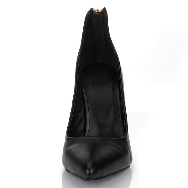 Women's Black Real Leather Pumps with Zipper #LDB03030634
