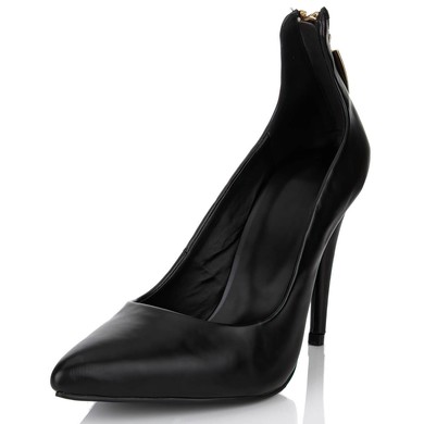 Women's Black Real Leather Pumps with Zipper #LDB03030634