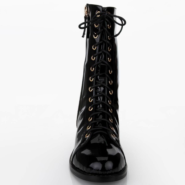 Women's Black Patent Leather Martin Boots with Zipper/Lace-up/Rivet #LDB03030645