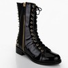 Women's Black Patent Leather Martin Boots with Zipper/Lace-up/Rivet #LDB03030645