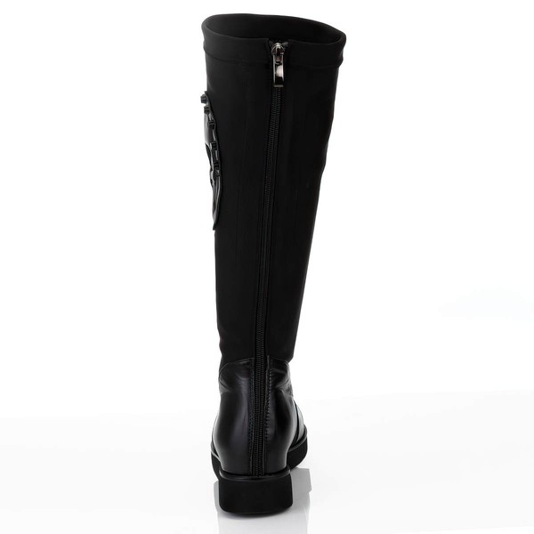 Women's Black Real Leather Knee High Boots with Split Joint #LDB03030647