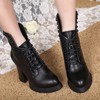 Women's Black Real Leather Pumps with Lace-up/Rivet #LDB03030648