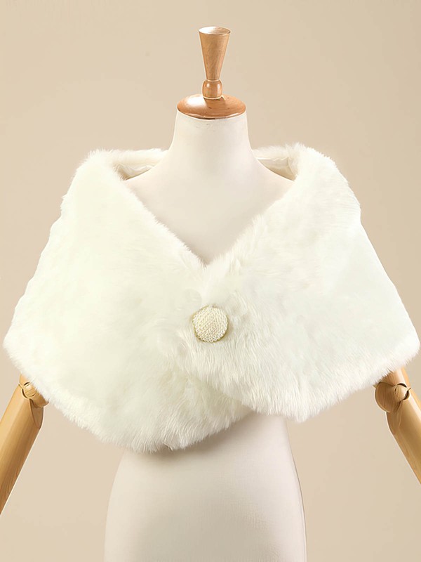 Faux Fur Sleeveless Shawl with Button #LDB03040013