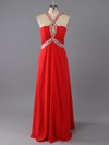 Affordable V-neck Red Chiffon with Beading Open Back Empire Prom Dress #LDB02014778