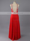 Affordable V-neck Red Chiffon with Beading Open Back Empire Prom Dress #LDB02014778