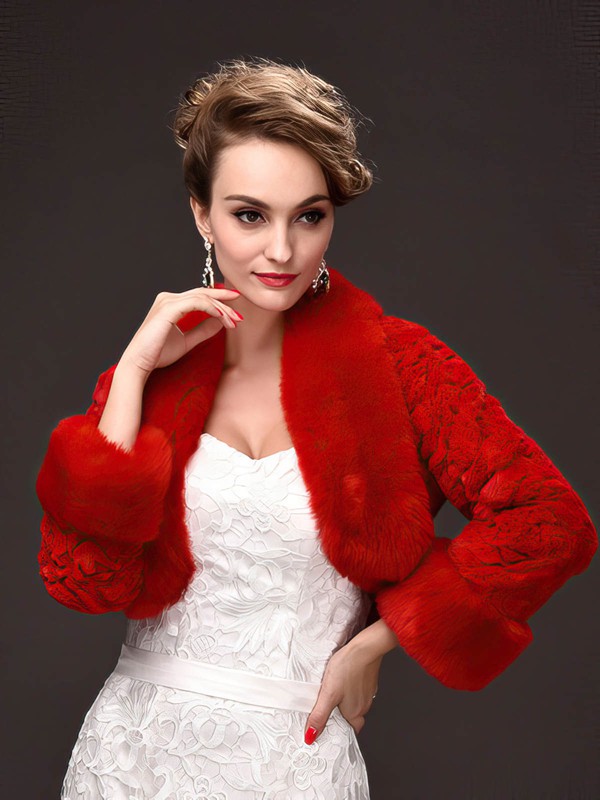 Faux Fur Long Sleeve Wrap with Flower