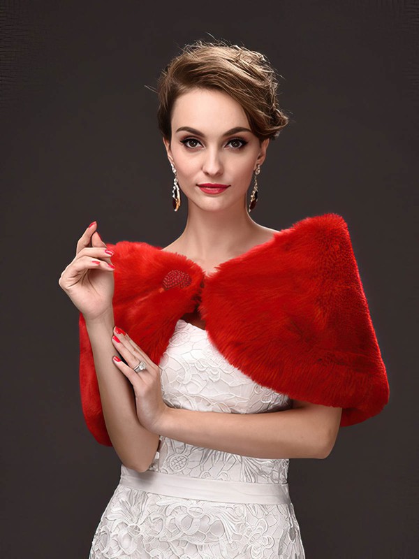 Faux Fur Sleeveless Shawl with Button #LDB03040051