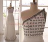 Pretty Ivory Chiffon One Shoulder Pearl Detailing Sweep Train Prom Dress #LDB02018080