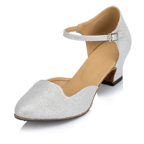 Women's Silver Sparkling Glitter Chunky Heel Pumps #LDB03030649