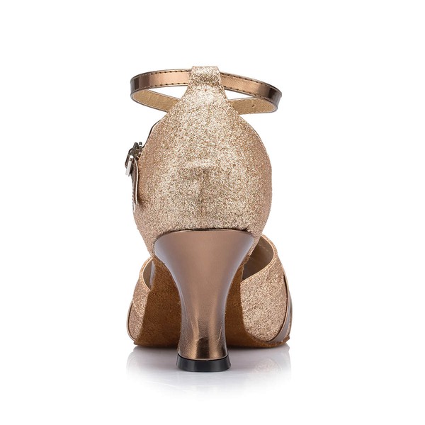 Women's Gold Sparkling Glitter Chunky Heel Sandals