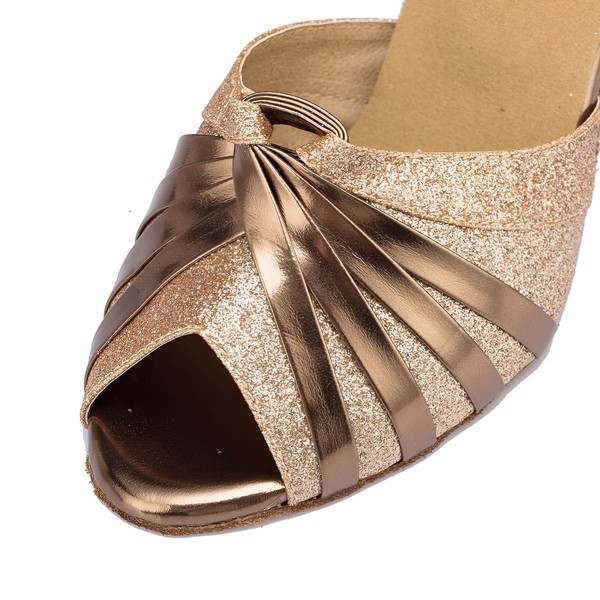 Women's Gold Sparkling Glitter Chunky Heel Sandals