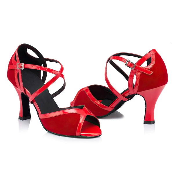 Women's Red Leatherette Kitten Heel Sandals #LDB03030651
