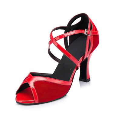Women's Red Leatherette Kitten Heel Sandals #LDB03030651