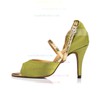 Women's Grass Green Satin Stiletto Heel Pumps #LDB03030664